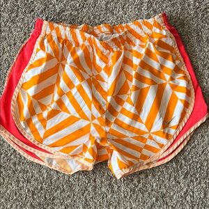 Nike Women's Orange and White Geometric Running Shorts